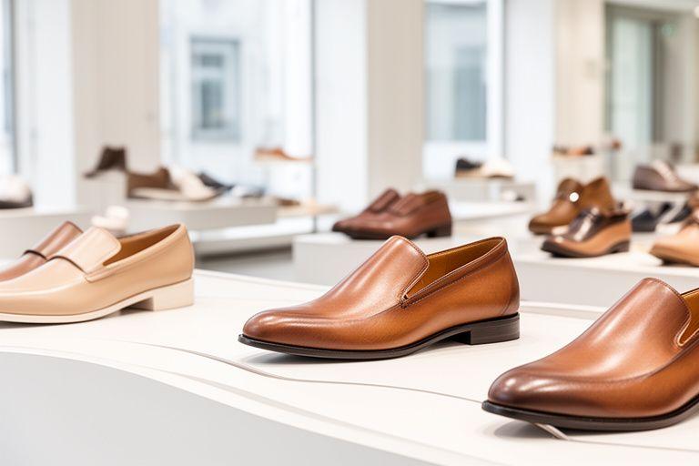 Elegante Schuhkollektion mit fliessenden Linien in einem hellen Zürcher Showroom